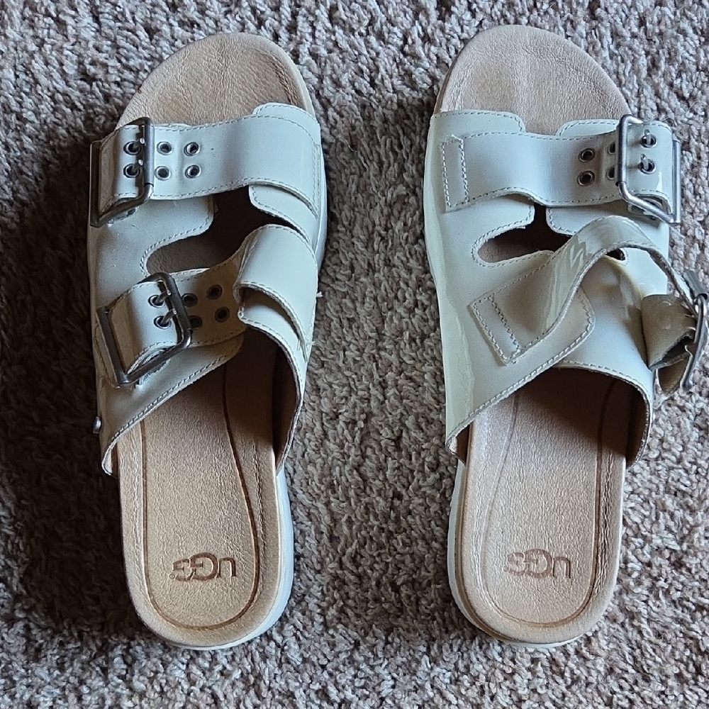UGG Cream Slide Sandals with Dual Buckles